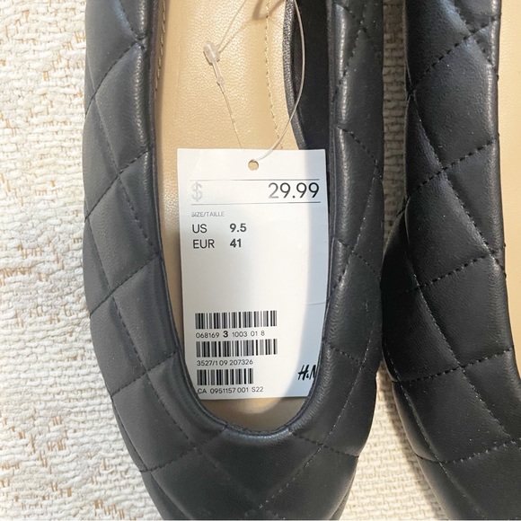 H&M Black Quilted Faux Leather Flats Size 9.5 / EU 41 - Picture 3 of 7